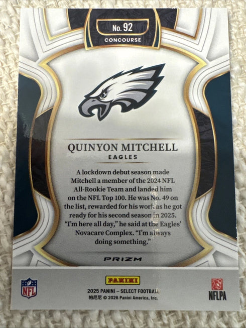 2025 Panini Select - Concourse Quinyon Mitchell #92 Green & Yellow Shock Prizm