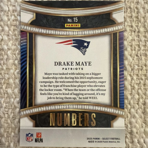 2025 Panini Select Drake Maye Numbers Insert RC #15 Football Card