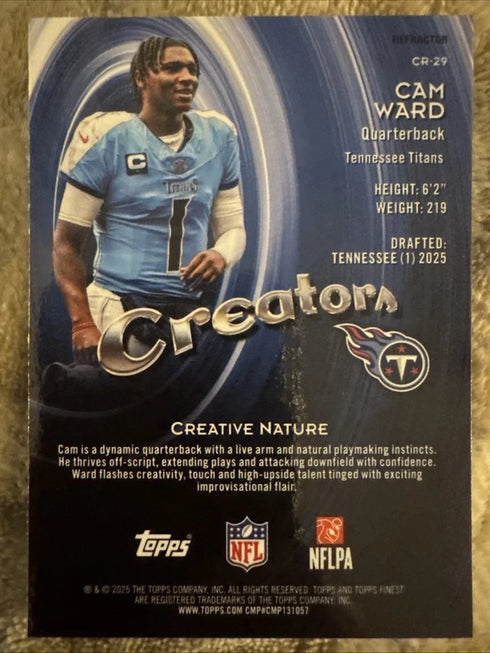 Topps 2025 Finest Creators Refractor Cam Ward Rookie #CR-29 Tennessee Titans