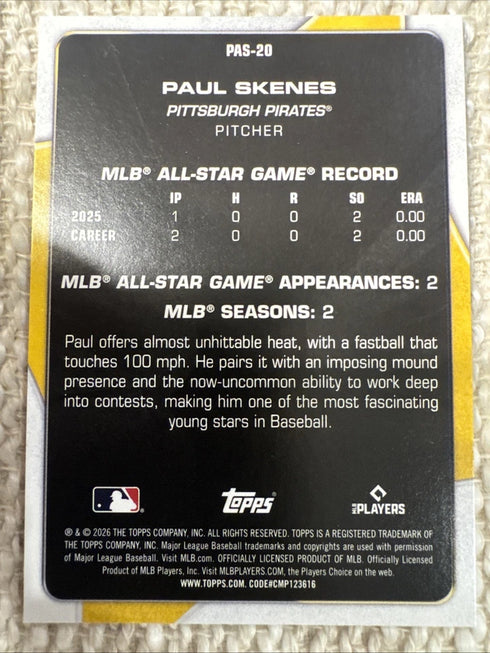 Topps 2026 Topps Series 1 Perennial All-Stars Paul Skenes Pirates #PAS-20