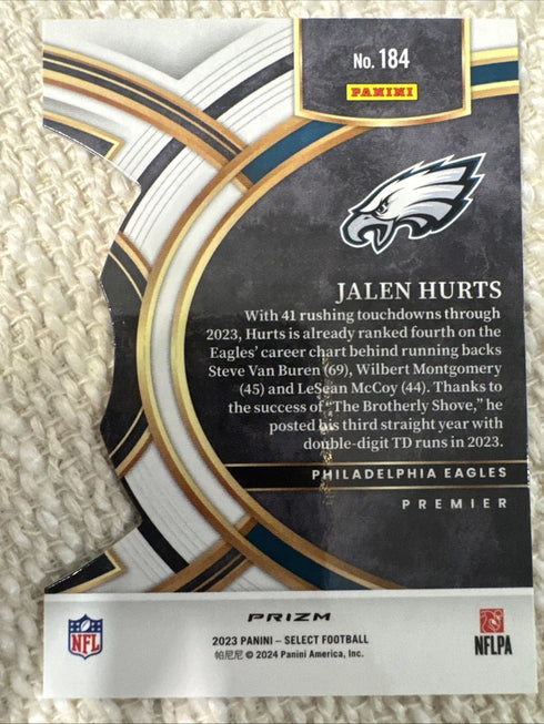 2023 Panini Select Premier Prizm Red and Yellow Die Cut Jalen Hurts Eagles #184