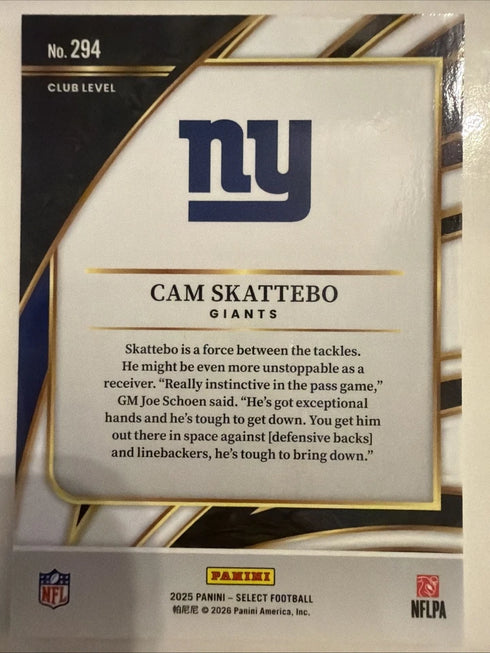 2025 Panini Select Prizm Rookie club level Cam Skattebo Giants #294