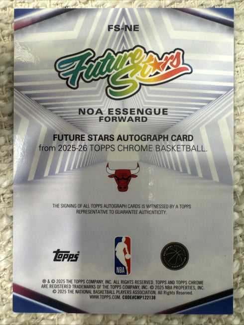 NOA ESSENGUE 2025 Topps Chrome Future Stars Gold Refractor /50 SP Auto RC BULLS