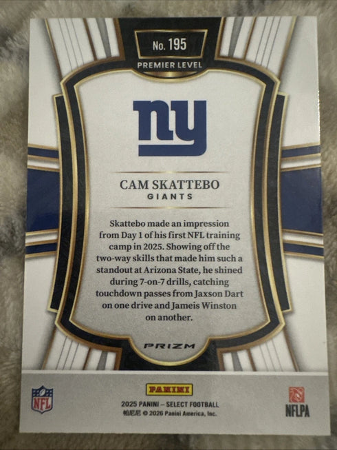 2025 Panini Select Cam Skattebo Green Yellow Shock Prizm #195 Rookie Giants