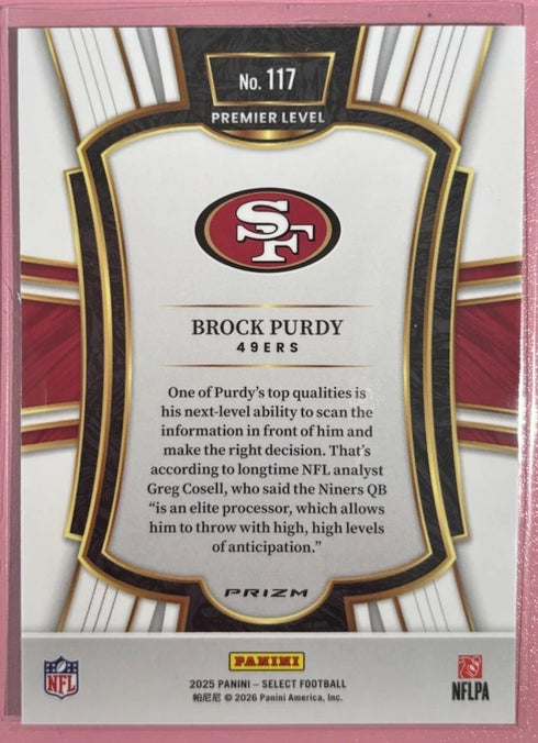 2025 Panini Select # 117 Brock Purdy Silver Prizm San Francisco 49ers π₯