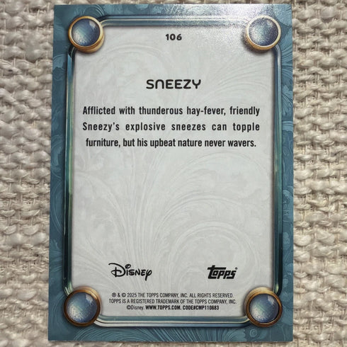 2025 Topps Disney Wonder SNEEZY #106 Tier 2 Silver Foil Snow White Seven Dwarfs