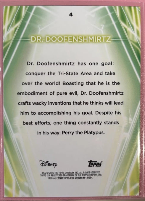 2026 Topps Disney Neon Dr. Doofenshmirtz #4 Rainbow Foil. Phineas And Ferb
