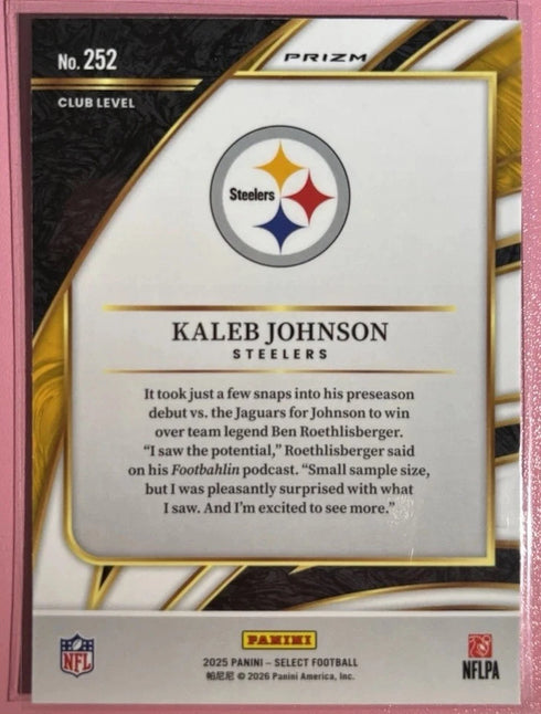 2025 PANINI SELECT KALEB JOHNSON RC SHOCK WAVE PRIZM #252 PITTSBURGH STEELERS