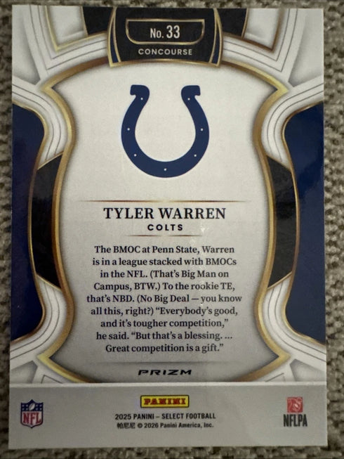 Tyler Warren 2025 Panini Select Concourse Level Pink Shock #33 Colts
