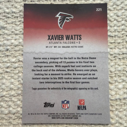Topps Signature Class 2025-26 Xavier Watts Chrome Orange On Card Auto /50