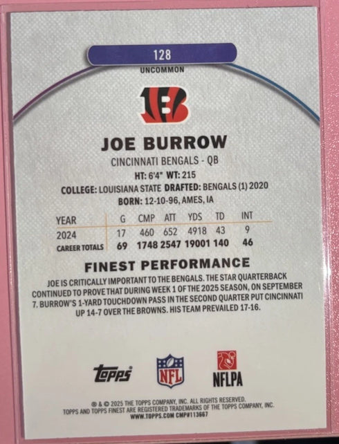 Topps Finest Joe Burrow Cincinnati Bengals #128 NFL Football Card /150