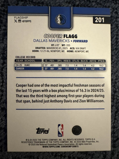 2025-26 Topps - Cooper Flagg #201 Crackleboard Foil (RC)
