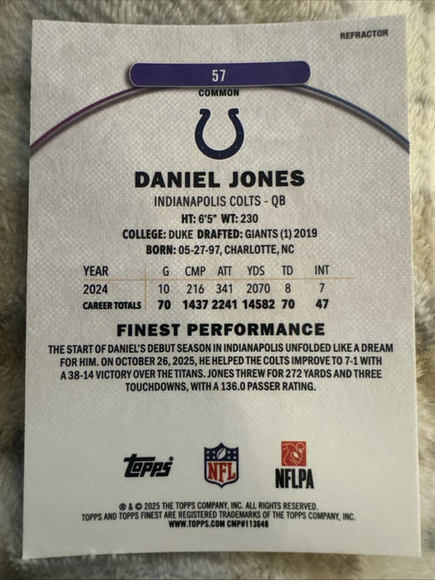 Topps 2025 Finest Football Daniel Jones Colts #57