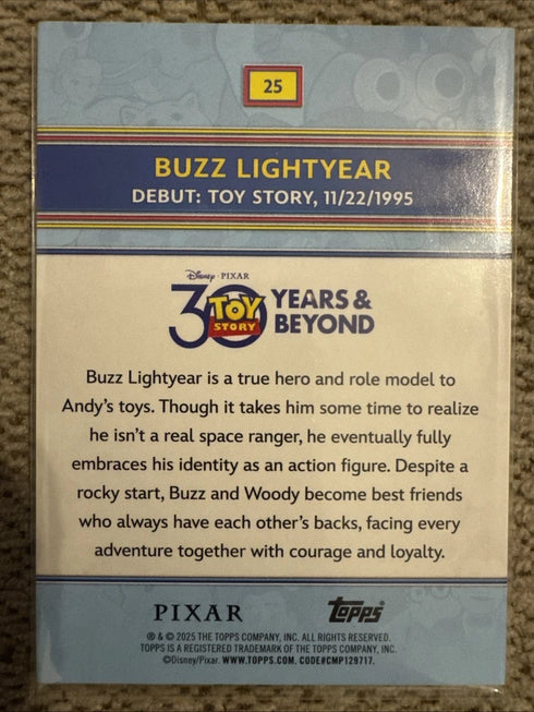 2025 Topps 30 Years Of Toy Story Buzz Lightyear Aqua #25./199