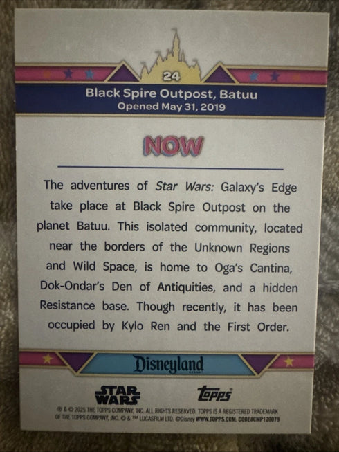 Black Spire Outpost Batuu 2025 Topps Disneyland 70th #24 Pink Shimmer Then & Now