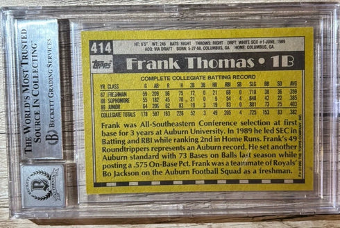 Frank Thomas Signed Rookie Card 1990 Topps #414 Beckett 10