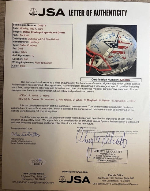 Dallas Cowboys Legends & Greats Signed Speed Authentic FS Helmet JSA Cert