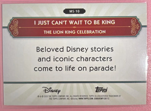 2025 Topps Disneyland 70th Anniversary - I Just Can’t Wait To Be King #MS-10