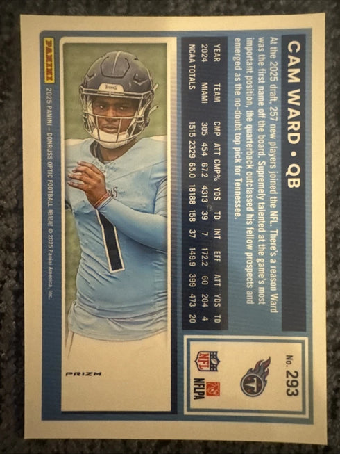 2025 Donruss Optic Cam Ward Rated RC Blue Hyper Prizm COLOR MATCH #293 Titans