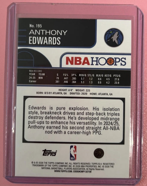 Anthony Edwards 2025-26 Topps NBA Hoops Rainbow Foil Minnesota Timberwolves #195
