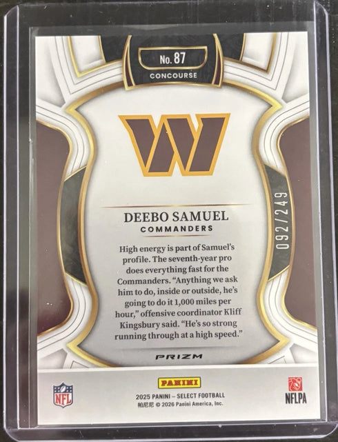 2025 Panini Select - Concourse Deebo Samuel #87 Blue Prizm /249 Commanders
