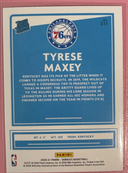 Tyrese Maxey 2020-21 NBA Donruss Base Rated Rookie Philadelphia 76ers RC