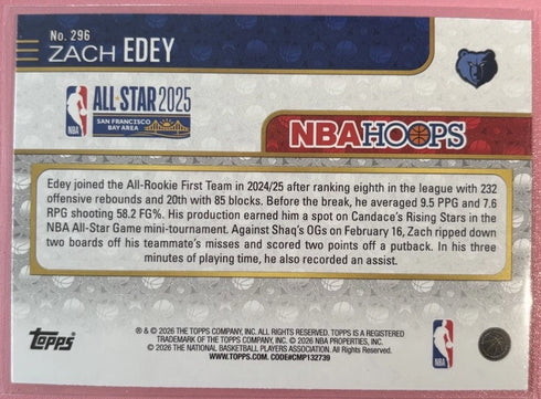 Zach Edey 2026 Topps NBA Hoops All-Star Game #296 Rainbow Foil Grizzlies