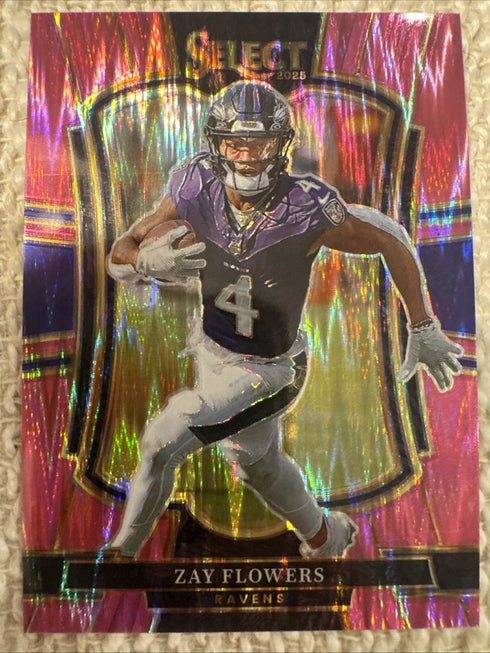 2025 Panini Select Zay Flowers Premier Level Pink Shock Prizm #162 Ravens