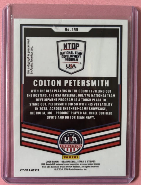 2026 Panini USA Baseball Stars & Stripes Colton Petersmith Auto #149 NTDP