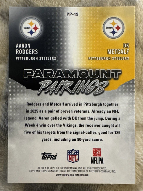 Topps 2025 Signature Class Paramount Pairings PP-19 Rodgers/Metcalf Steelers