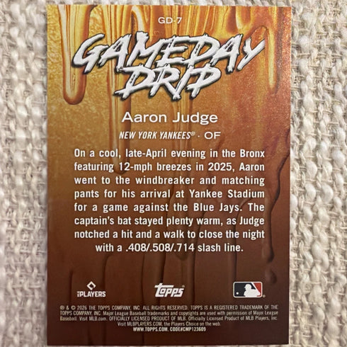 Topps Aaron Judge Game Day Drip GD-7 Insert New York Yankees Baseball Card