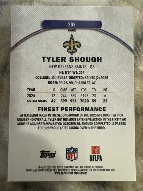 2025 Topps Finest Tyler Shough RARE RC #203