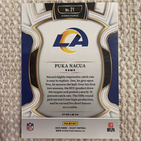 2025 Panini Select #21 Puka Nacua Red & Blue Shock Prizm LA Rams