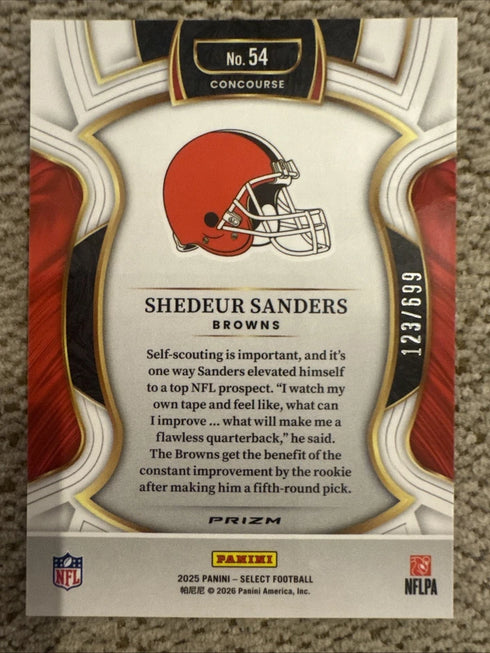 2025 Panini Select Shedeur Sanders Purple/Red Shock /699