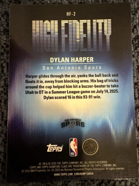 Topps 2026 High Fidelity Dylan Harper Rookie Insert Spurs #HF-2