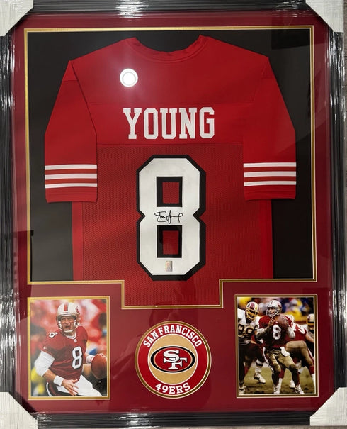 Steve Young Signed Framed Red Jersey San Francisco 49ers Player Hologram Coa
