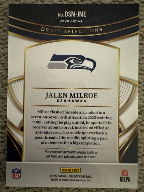 Panini Select Draft Memorabilia Jalen Milroe Seahawks Rookie Red Prizm #DSM-JME