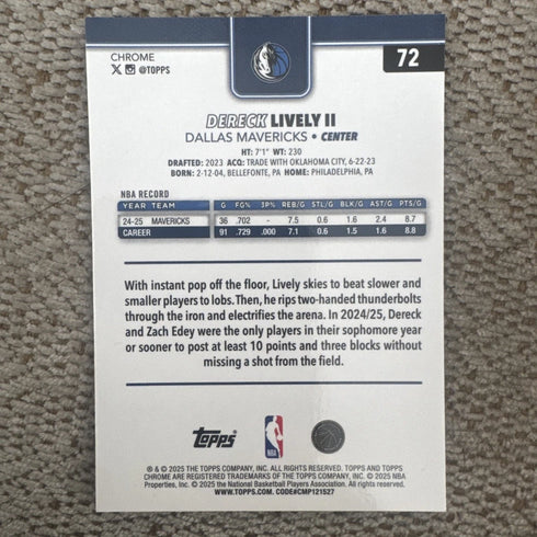2025 Topps Chrome Dereck Lively ii Basketball Pattern Refractor #72