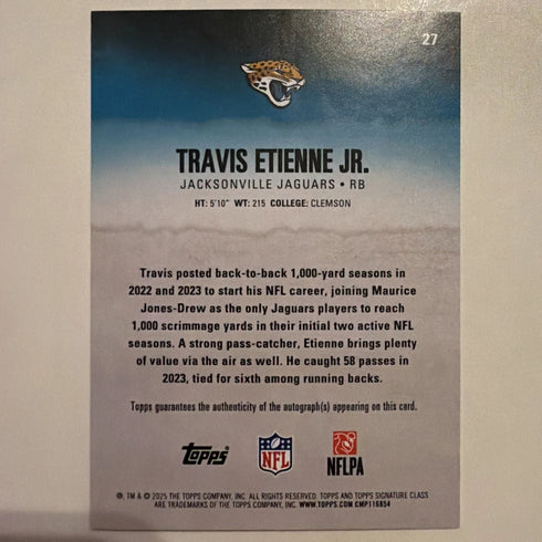 2025 Topps Signature Class Football Travis Etienne Jr. Base Auto #27 Jaguars