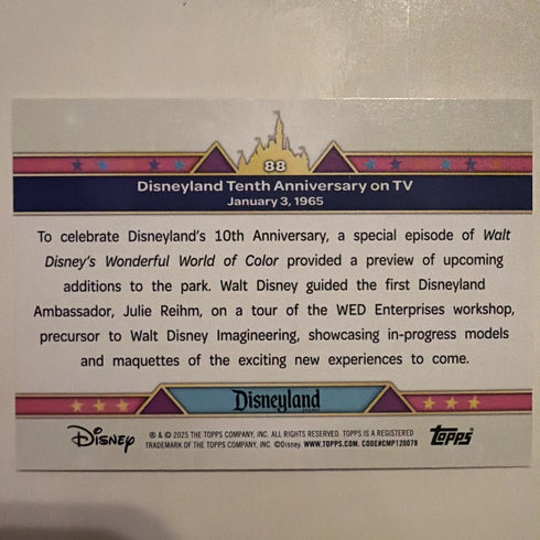 2025 Topps Disneyland 70th Anniversary Walt Disney 10th Anniversary