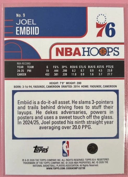 Topps 2026 NBA Hoops Joel Embiid #9 76ers