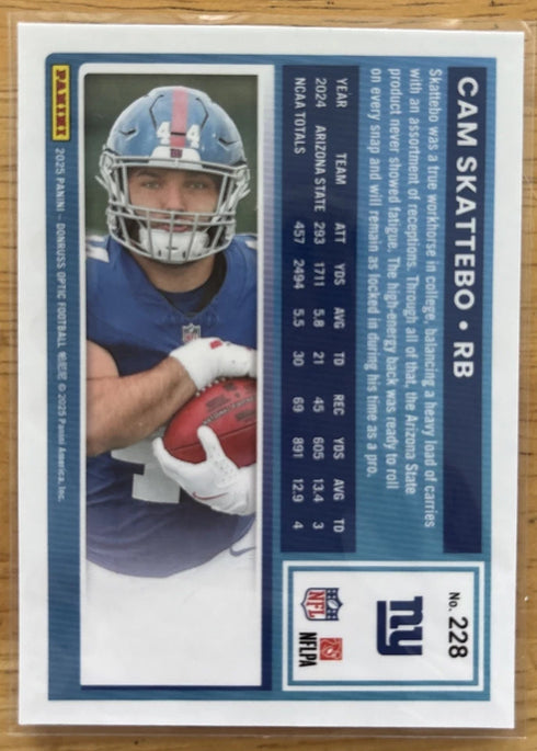 2025 Donruss Optic CAM SKATTEBO RC #228 Rated Rookie Base New York Giants