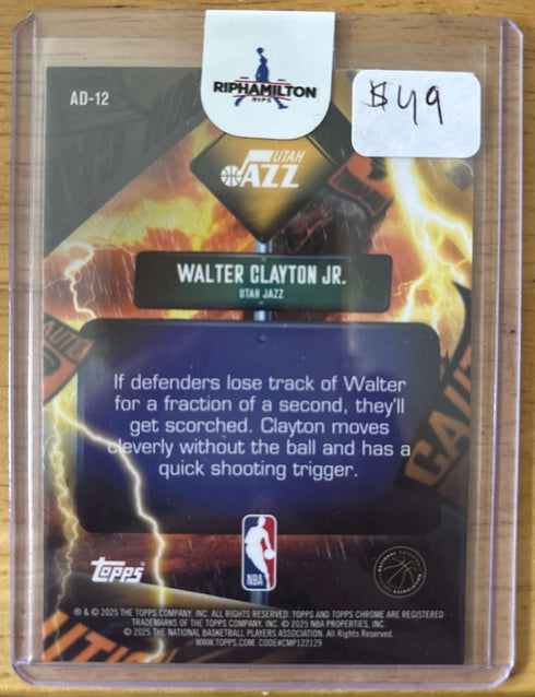 2025 Topps Chrome Walter Clayton Jr. Caution Rookie Utah Jazz Insert AD-12