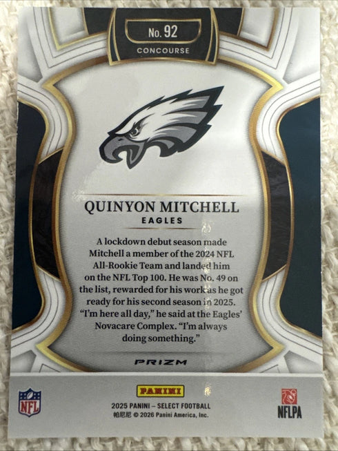 2025 Select Prizm Pink Shock #92 Quinyon Mitchell