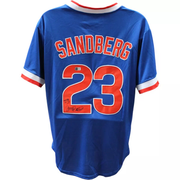 Ryne Sandberg Autographed Chicago Cubs Blue Majestic XL Jersey Beckett