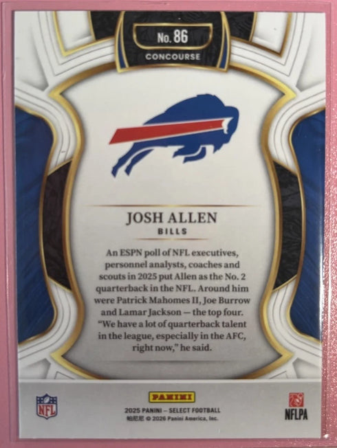 Josh Allen Base Concourse Level 2025 Panini Select #86 Buffalo Bills