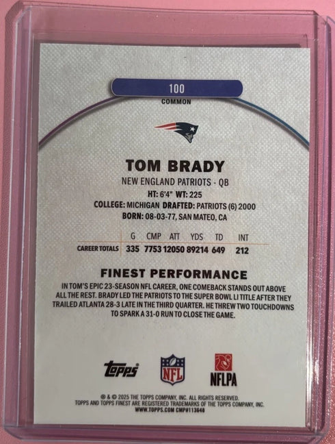 Topps Finest Tom Brady Base #100 New England Patriots 2025 NFL Football Card