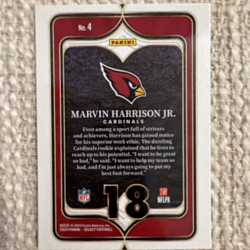 2024 Panini Select Marvin Harrison Jr RC SELECT NUMBERS #4 Cardinals