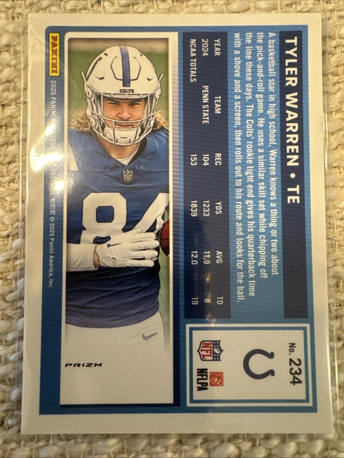 Panini 2025 Donruss Optic Tyler Warren #234 Rated Rookie Green Colts