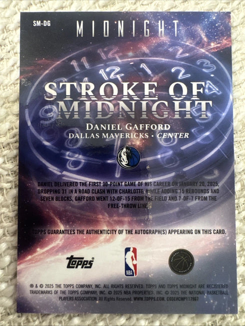 2025-26 Topps Midnight Daniel Gafford Stroke of Midnight Auto #SM-DG Mavericks